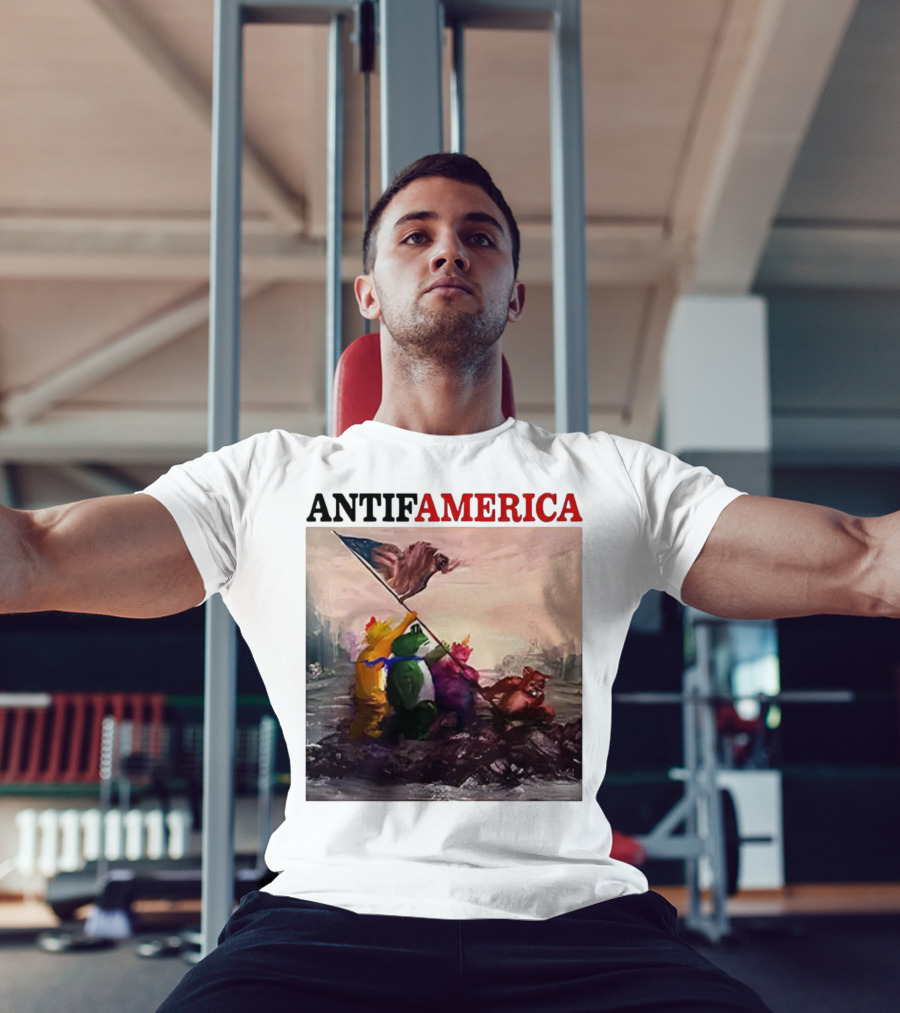 Antifamerica Portland Frog Parody Of Iconic Historical Scene With Bold Characters And Flag T-Shirt