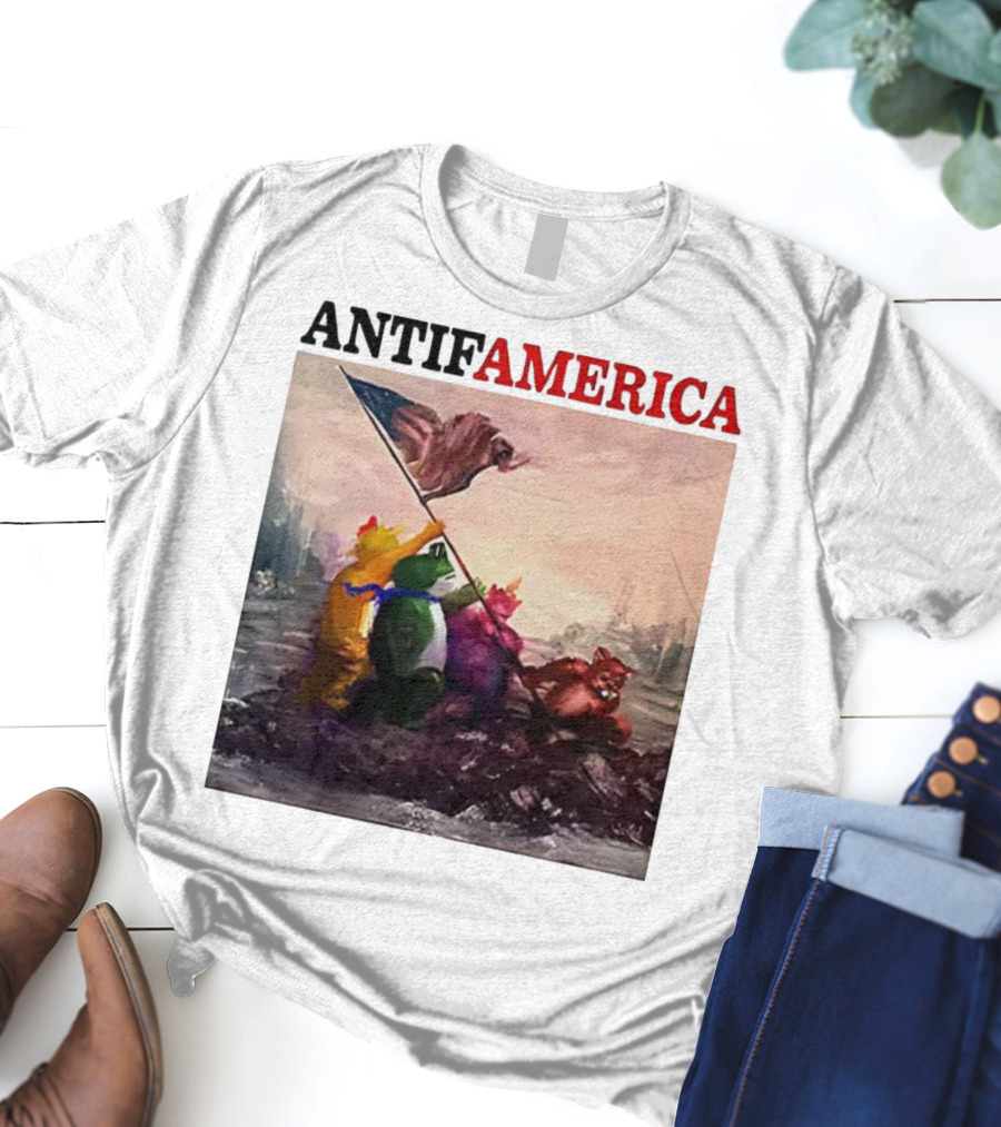 Antifamerica Portland Frog Parody Of Iconic Historical Scene With Bold Characters And Flag T-Shirt