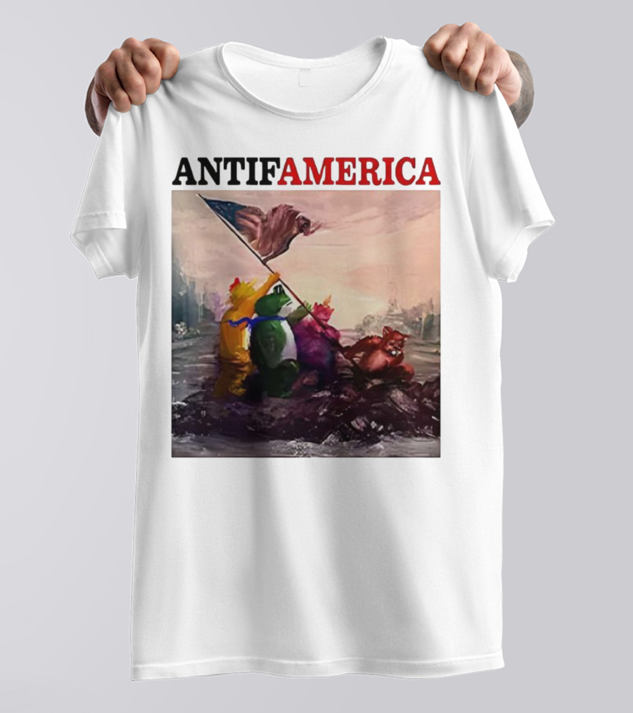 Antifamerica Portland Frog Parody Of Iconic Historical Scene With Bold Characters And Flag T-Shirt