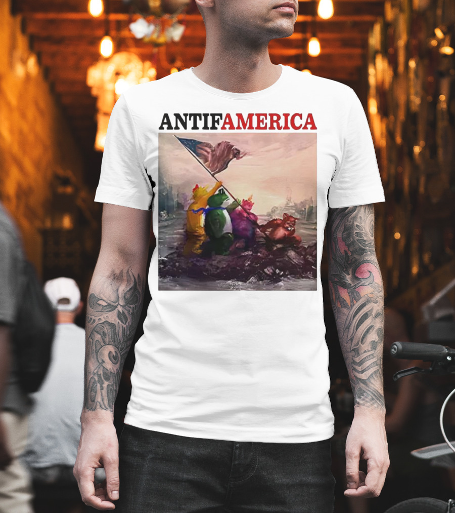 Antifamerica Portland Frog Parody Of Iconic Historical Scene With Bold Characters And Flag T-Shirt