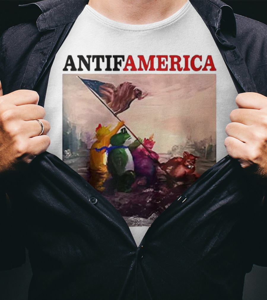 Antifamerica Portland Frog Parody Of Iconic Historical Scene With Bold Characters And Flag T-Shirt