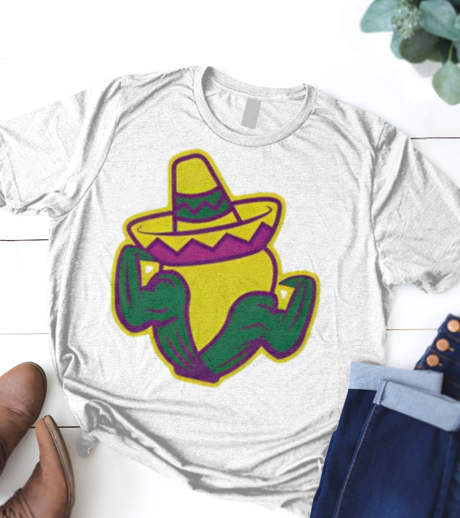 Cedar Rapids Kernels Corn Mascot In Sombrero Green And Yellow Design T-Shirt