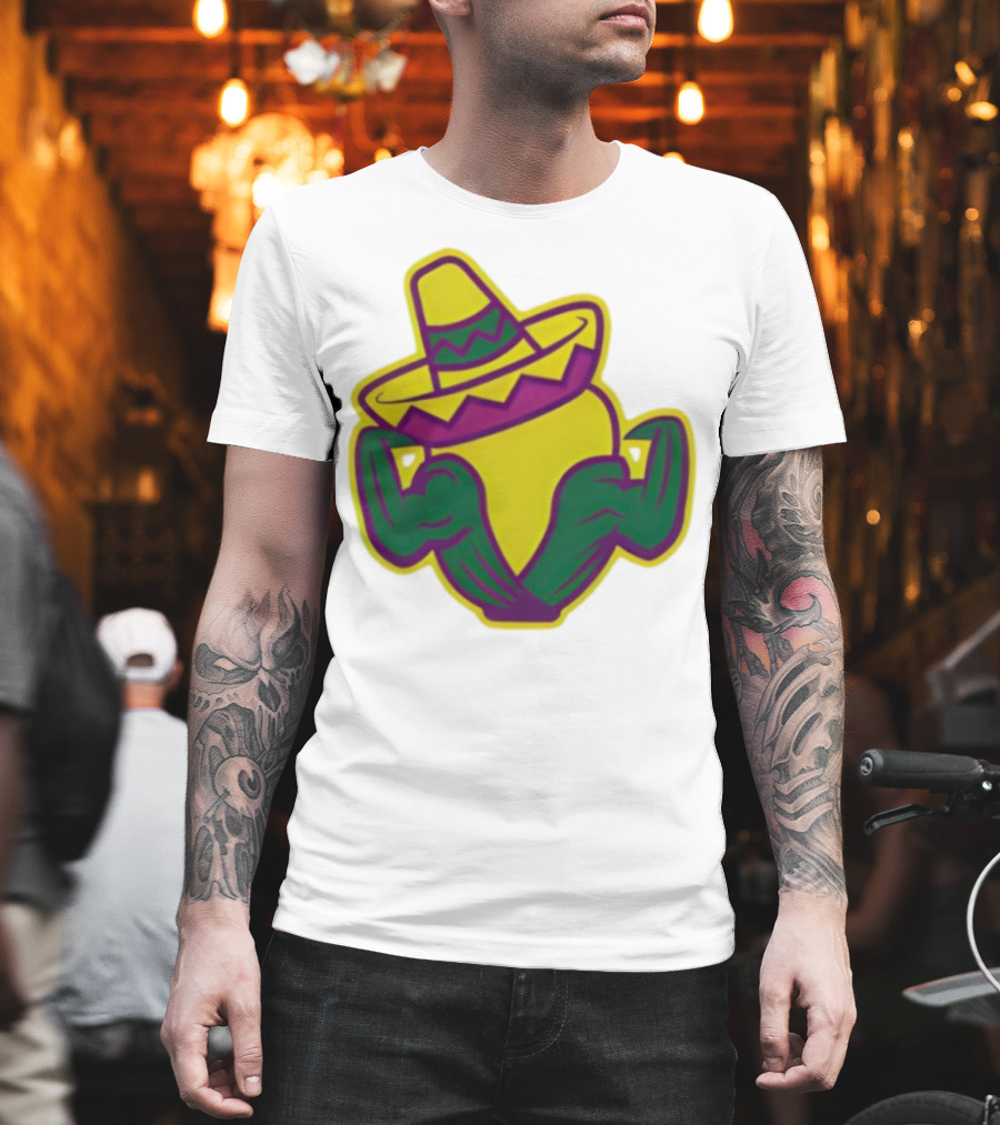 Cedar Rapids Kernels Corn Mascot In Sombrero Green And Yellow Design T-Shirt