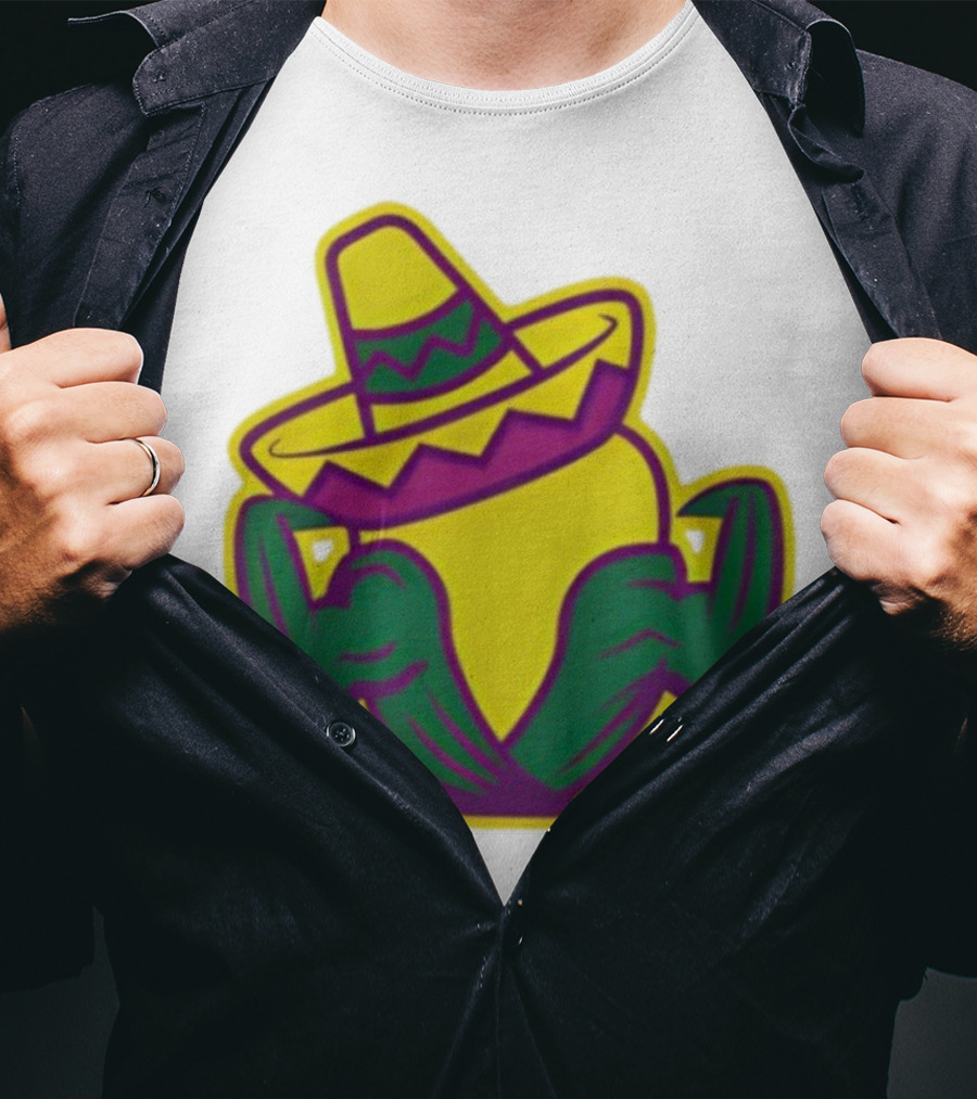 Cedar Rapids Kernels Corn Mascot In Sombrero Green And Yellow Design T-Shirt