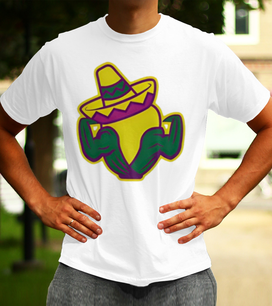 Cedar Rapids Kernels Corn Mascot In Sombrero Green And Yellow Design T-Shirt