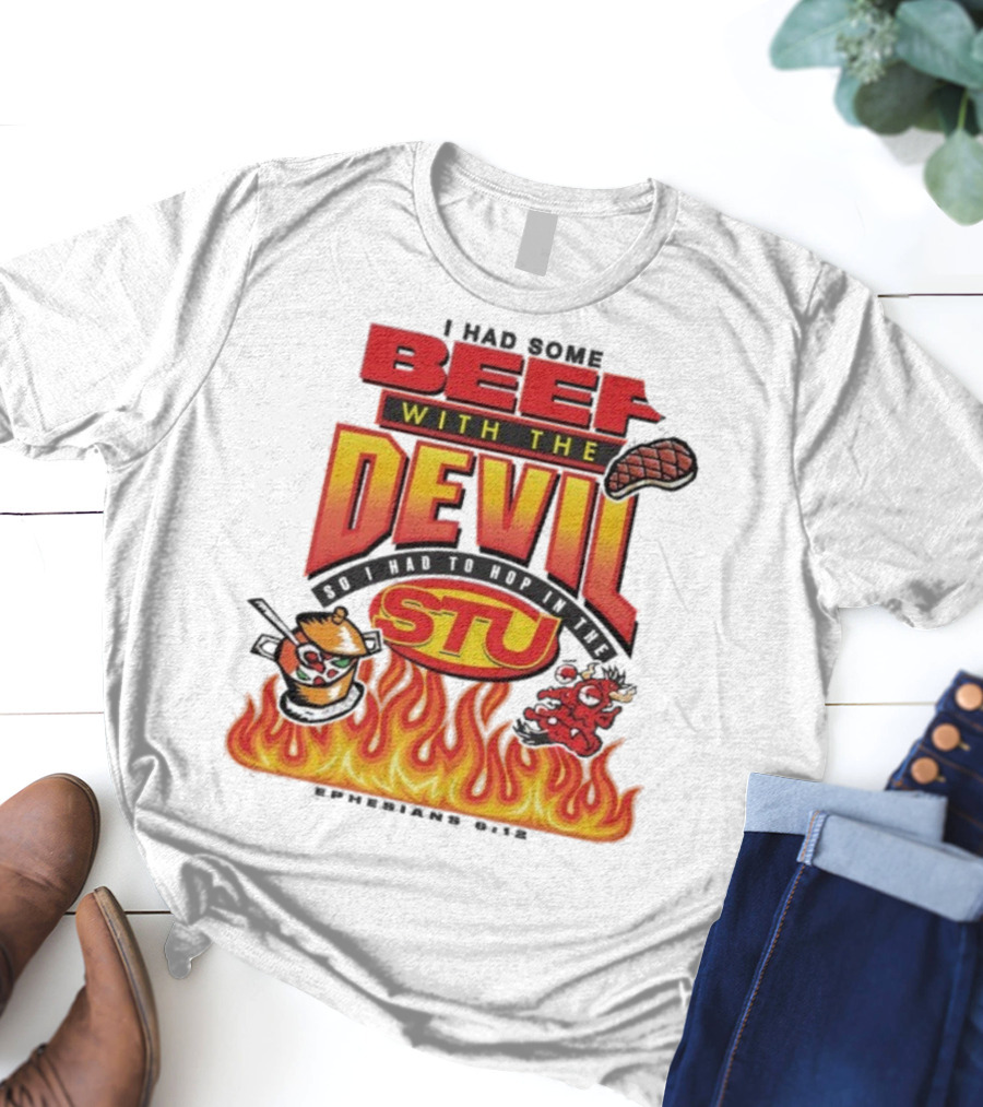 Mike Teezy Beef With The Devil STU Fire Text Graphics T-Shirt