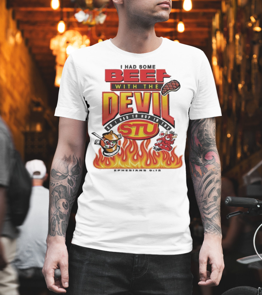 Mike Teezy Beef With The Devil STU Fire Text Graphics T-Shirt