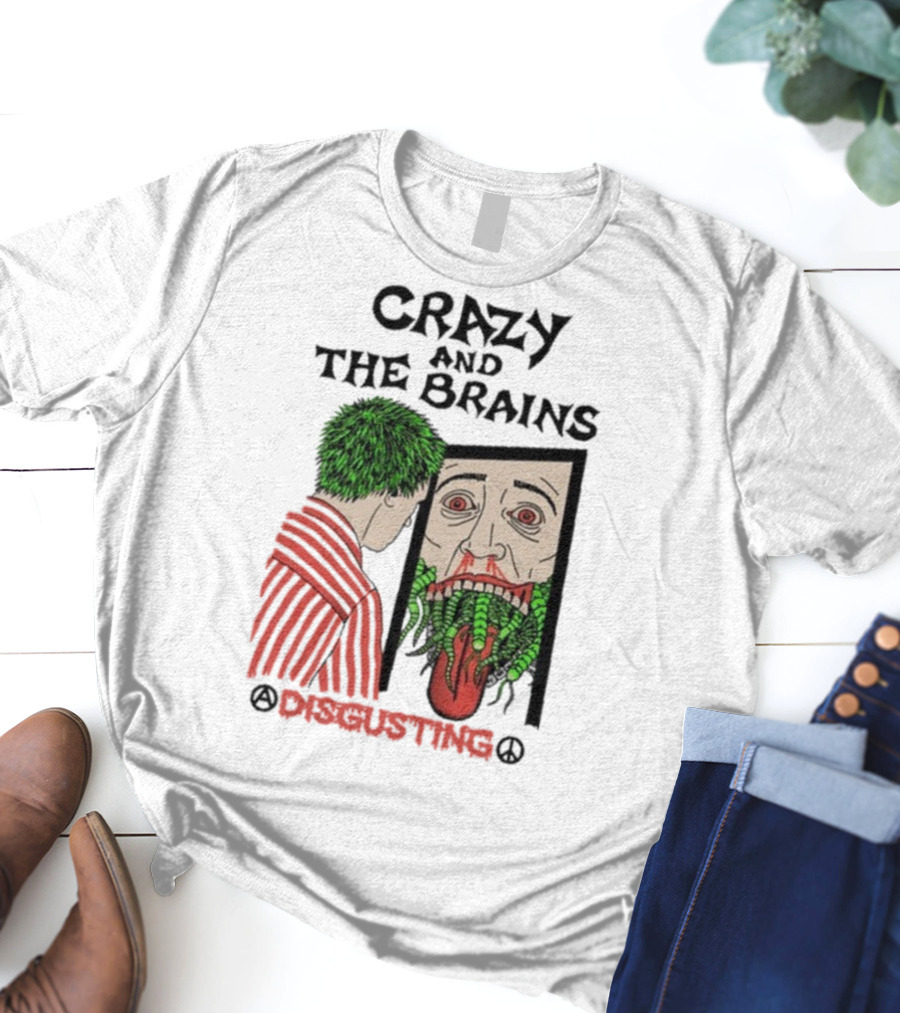 Crazy And The Brains Disgusting Peace Comic Style Face And Green Hair T-Shirt