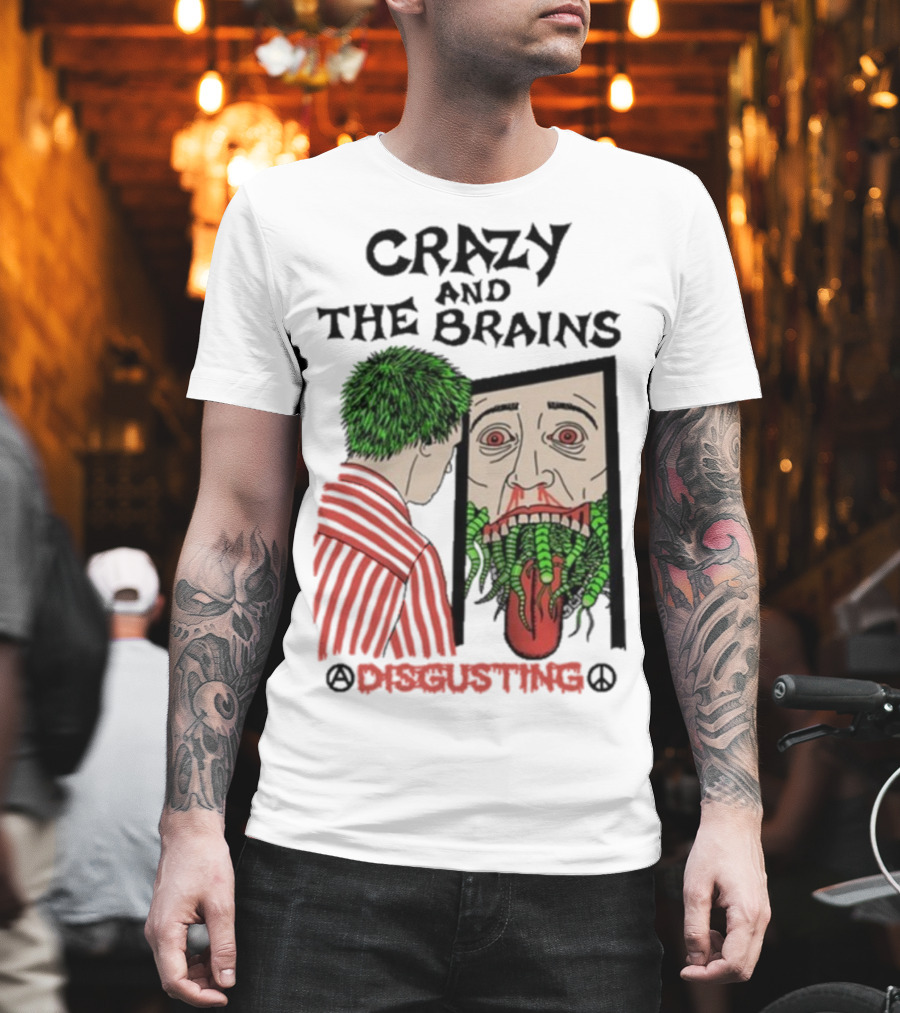 Crazy And The Brains Disgusting Peace Comic Style Face And Green Hair T-Shirt