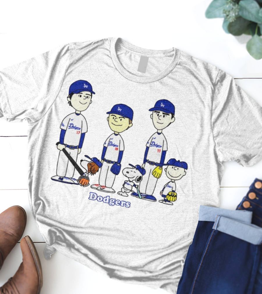 Dodgers Snoopy Peanuts Yoshinobu Yamamoto Shohei Ohtani Tommy Edman MLB Baseball T-Shirt