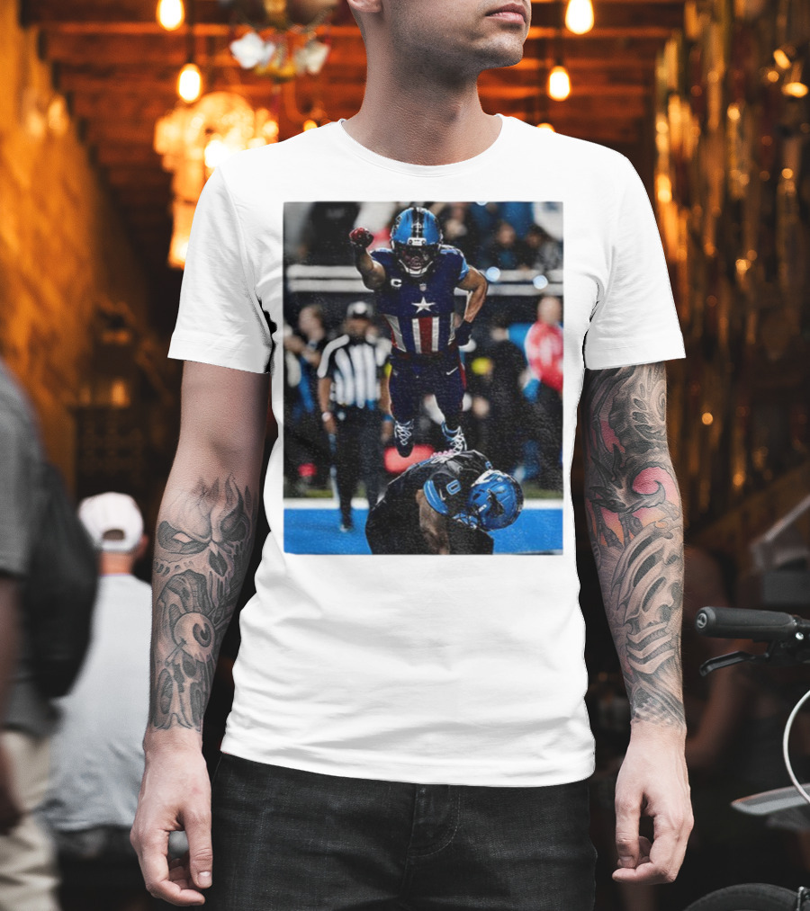 Detroit Lions Amon Ra St Brown Jahmyr Gibbs Captain America Spider-Man NFL Football T-Shirt