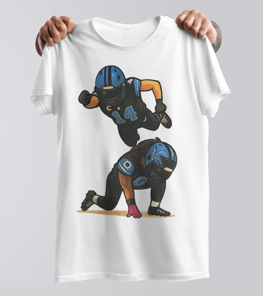 Amon Ra St. Brown Jahmyr Gibbs 14 00 Blue Black Football Celebration T-Shirt