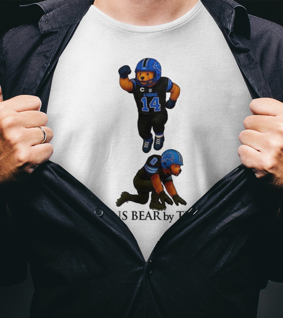 Amon-Ra St. Brown 14 Jahmyr Gibbs 0 Detroit Lions Bear Celebrating Football T-Shirt
