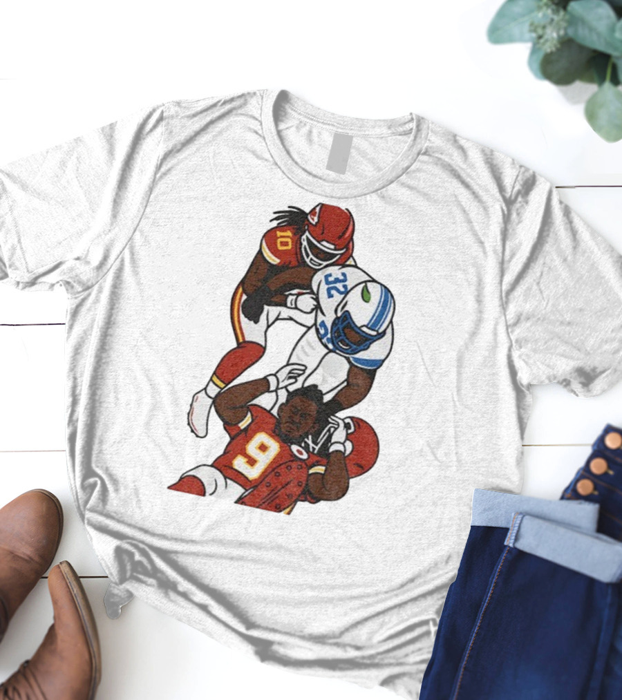 Brian Branch Tackle On Juju Smith-Schuster Detroit Lions Chiefs Football Art T-Shirt