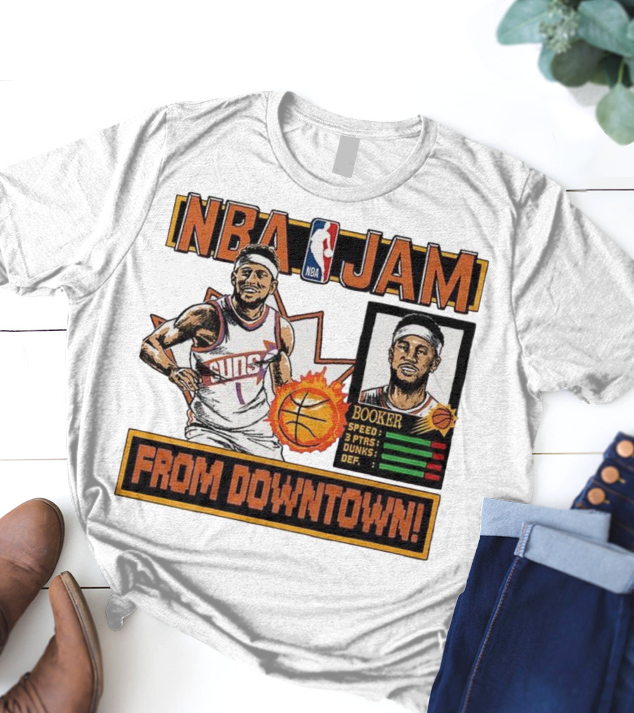 NBA Jam Devin Booker Suns From Downtown Classic Video Game T-Shirt