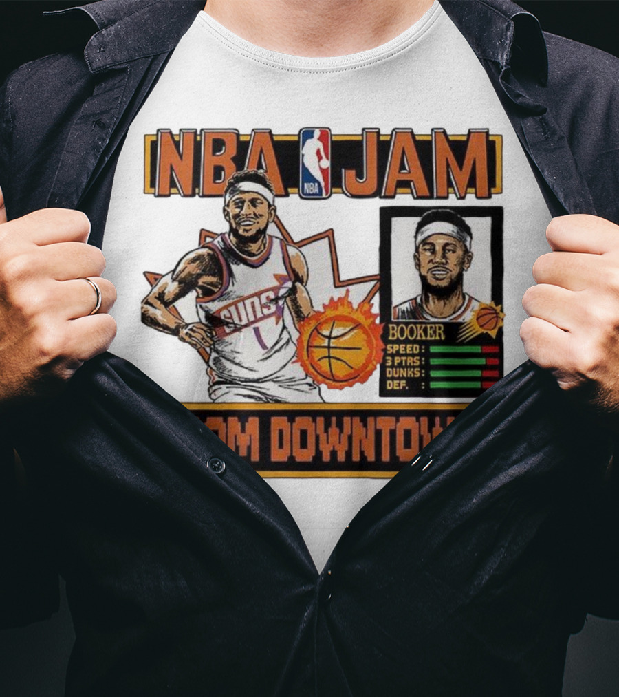 NBA Jam Devin Booker Suns From Downtown Classic Video Game T-Shirt