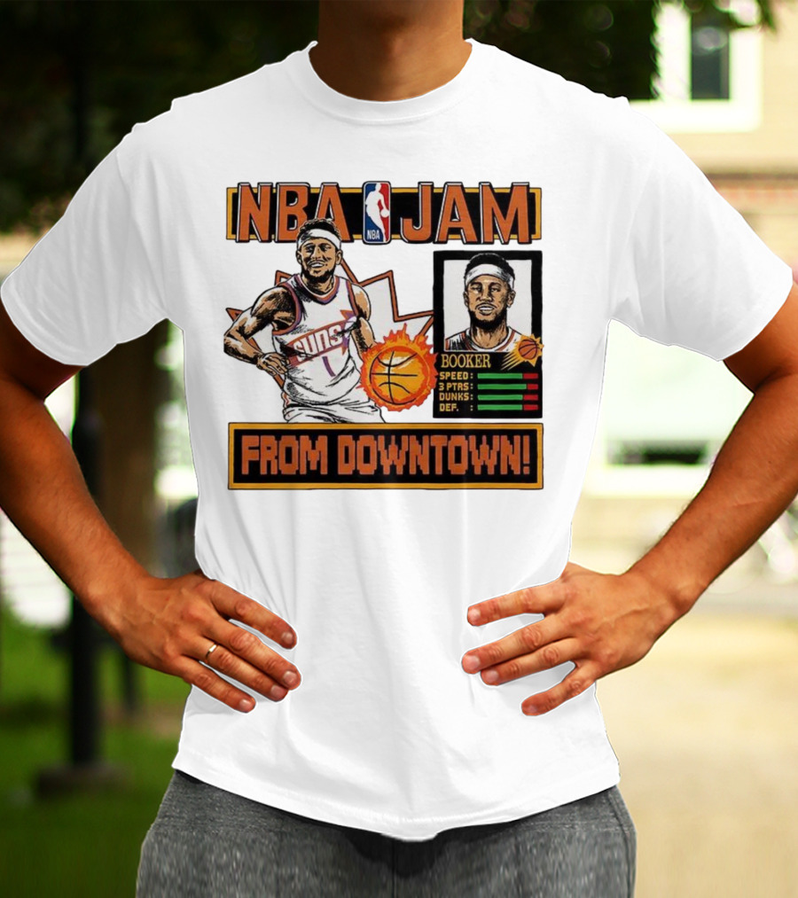NBA Jam Devin Booker Suns From Downtown Classic Video Game T-Shirt