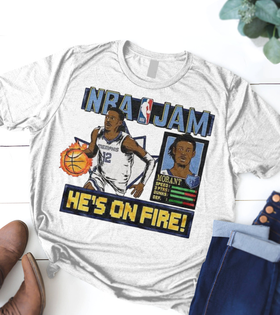 Ja Morant NBA Jam Memphis Grizzlies He's On Fire Classic Video Game Style T-Shirt