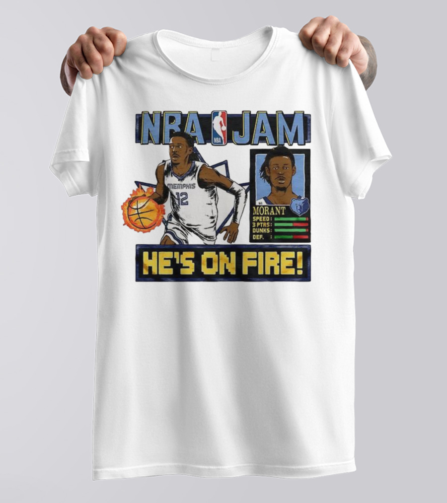 Ja Morant NBA Jam Memphis Grizzlies He's On Fire Classic Video Game Style T-Shirt