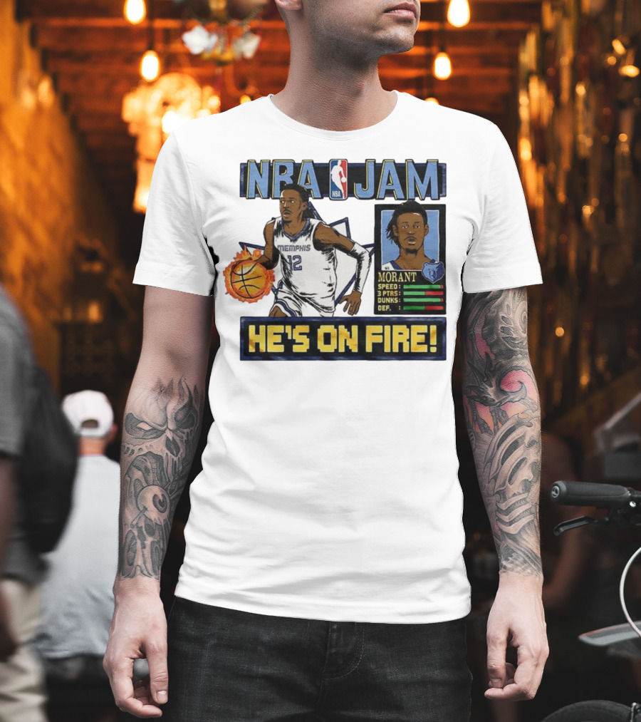 Ja Morant NBA Jam Memphis Grizzlies He's On Fire Classic Video Game Style T-Shirt