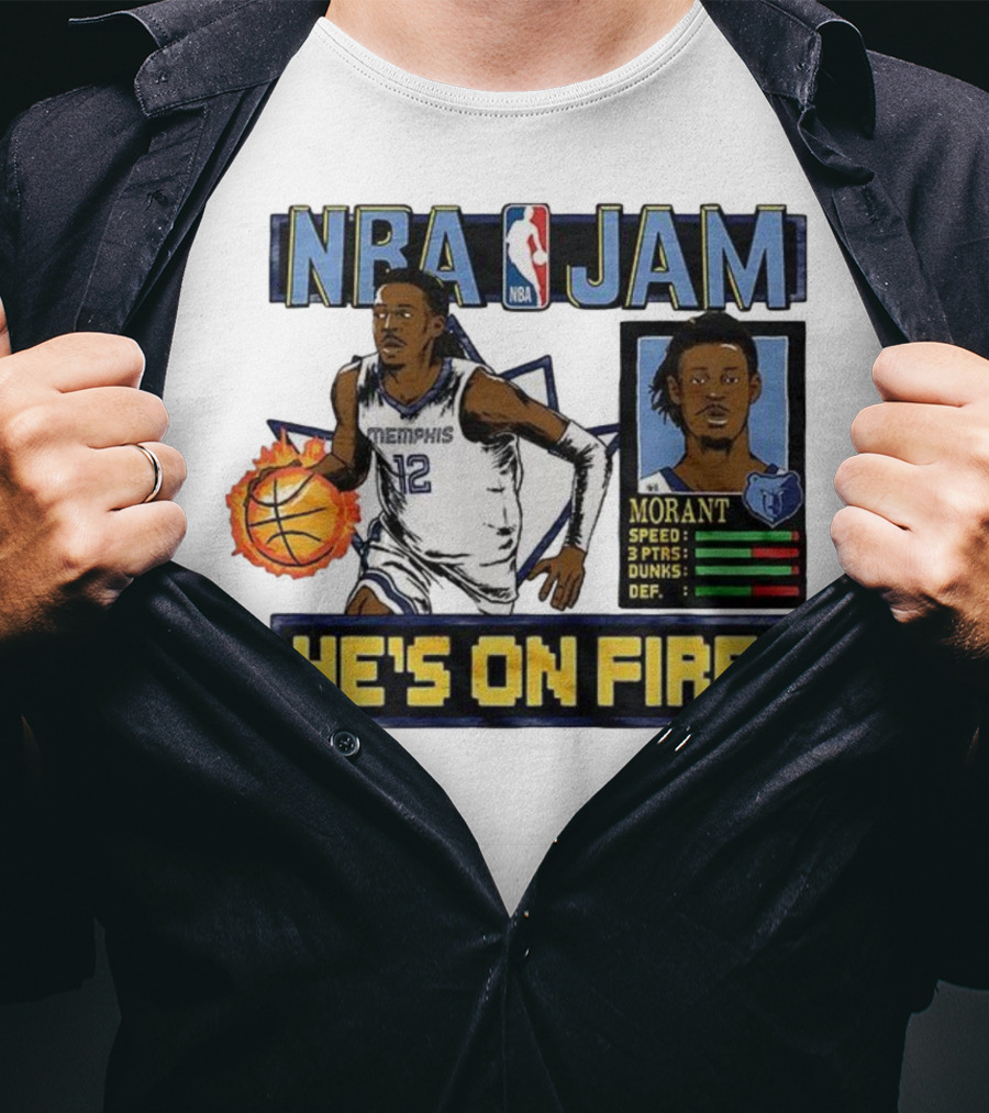 Ja Morant NBA Jam Memphis Grizzlies He's On Fire Classic Video Game Style T-Shirt