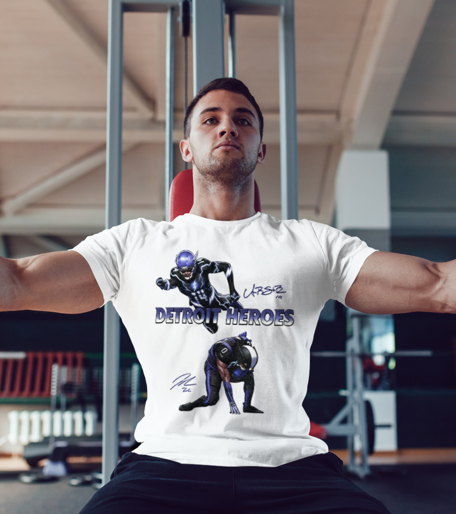 Jahmyr Gibbs Amon Ra St Brown Detroit Heroes 2025 Signature T-Shirt