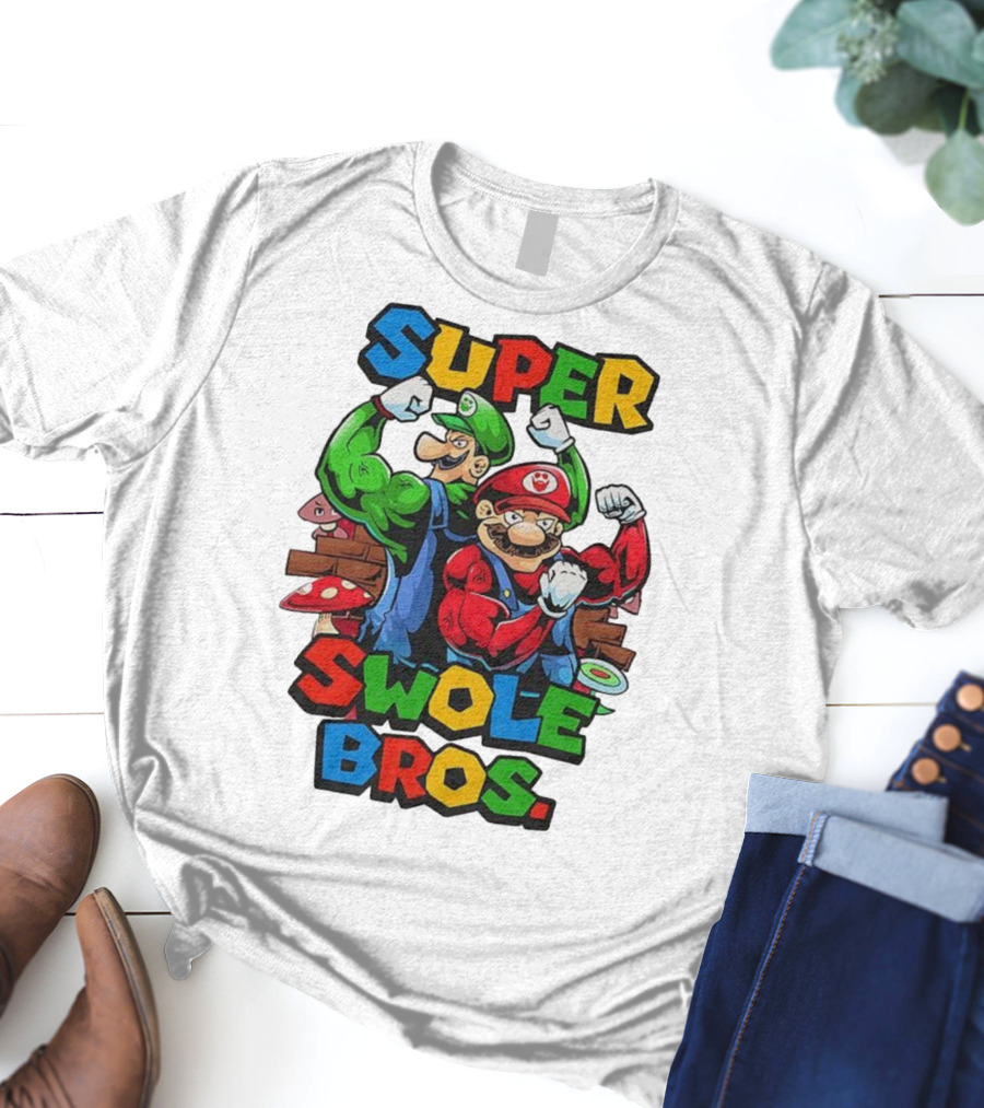 Super Swole Bros Classic Video Game Character Gym Lover Strong Cartoon Bros T-Shirt