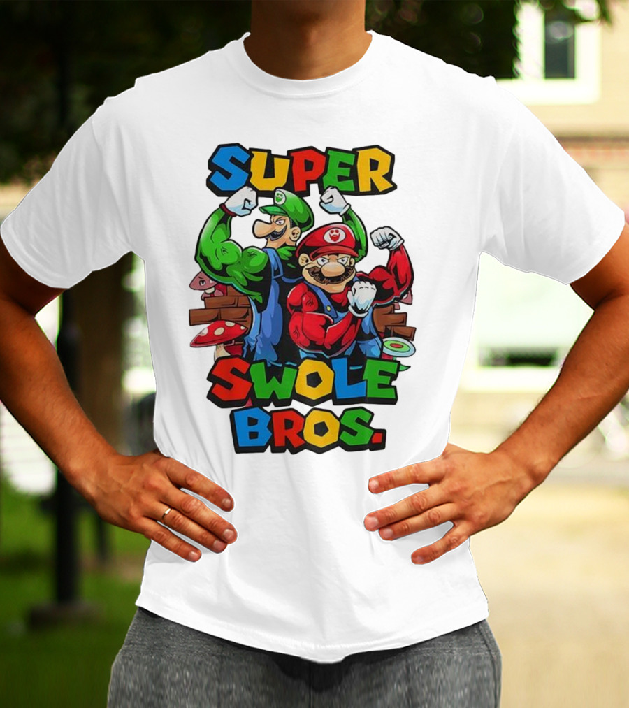 Super Swole Bros Classic Video Game Character Gym Lover Strong Cartoon Bros T-Shirt
