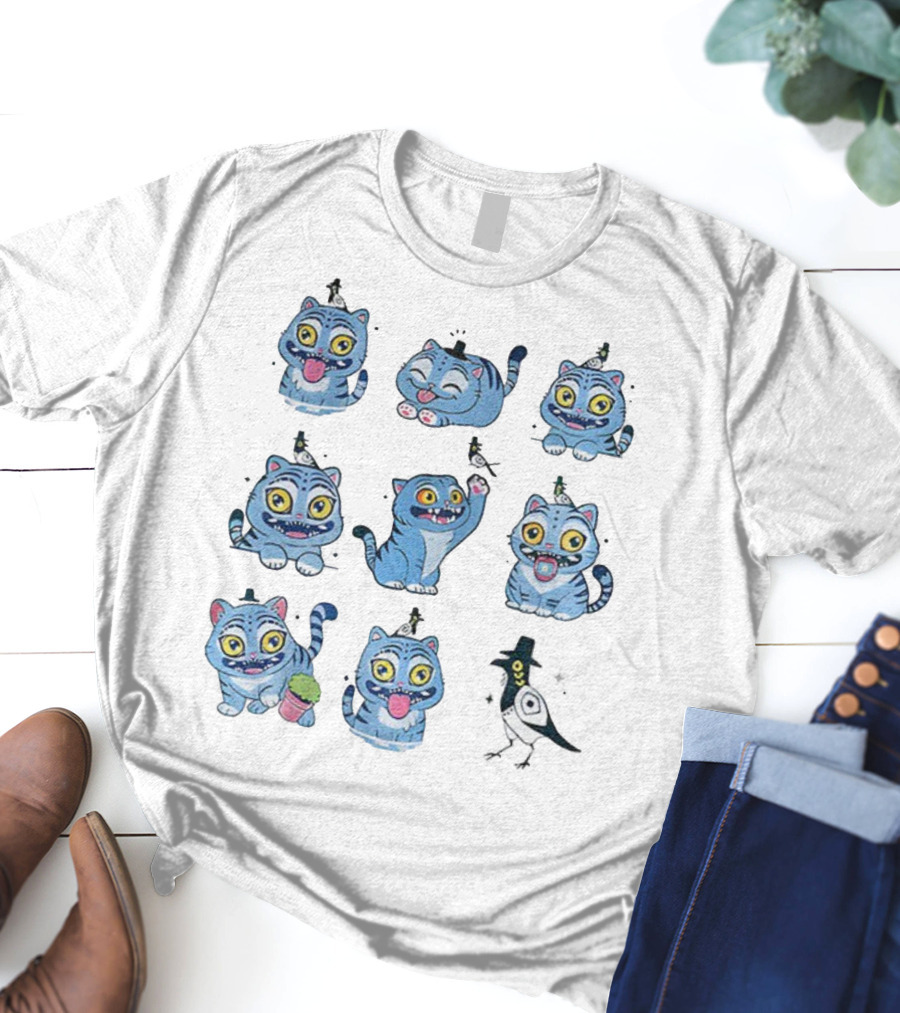 Tiger And Bird Cartoon Kpop Saja Boys Cute Expressions T-Shirt