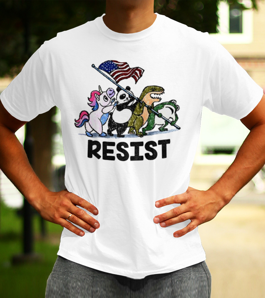 Unicorn Panda Alligator Frog Resist American Flag Political Statement T-Shirt