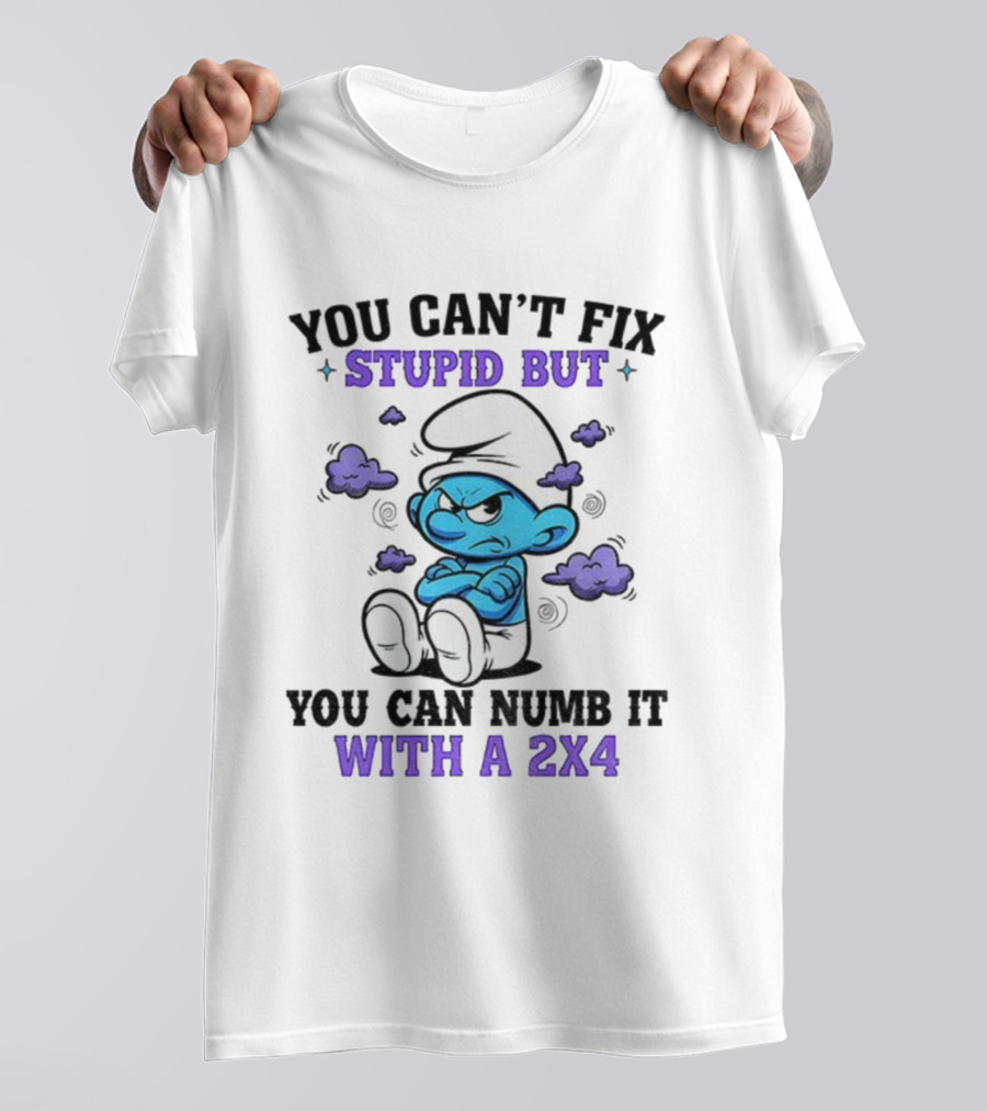 Angry Smurfs You Can't Fix Stupid But You Can Numb It With A 2x4 T-Shirt