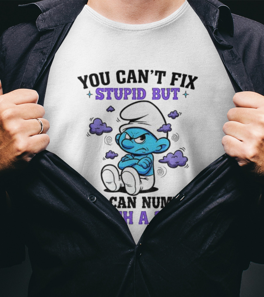 Angry Smurfs You Can't Fix Stupid But You Can Numb It With A 2x4 T-Shirt