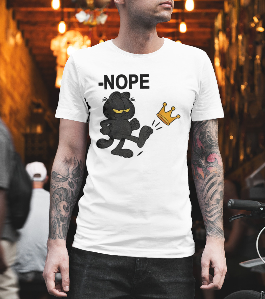 NOPE Black Cat Kicking Crown No Kings In America T-Shirt