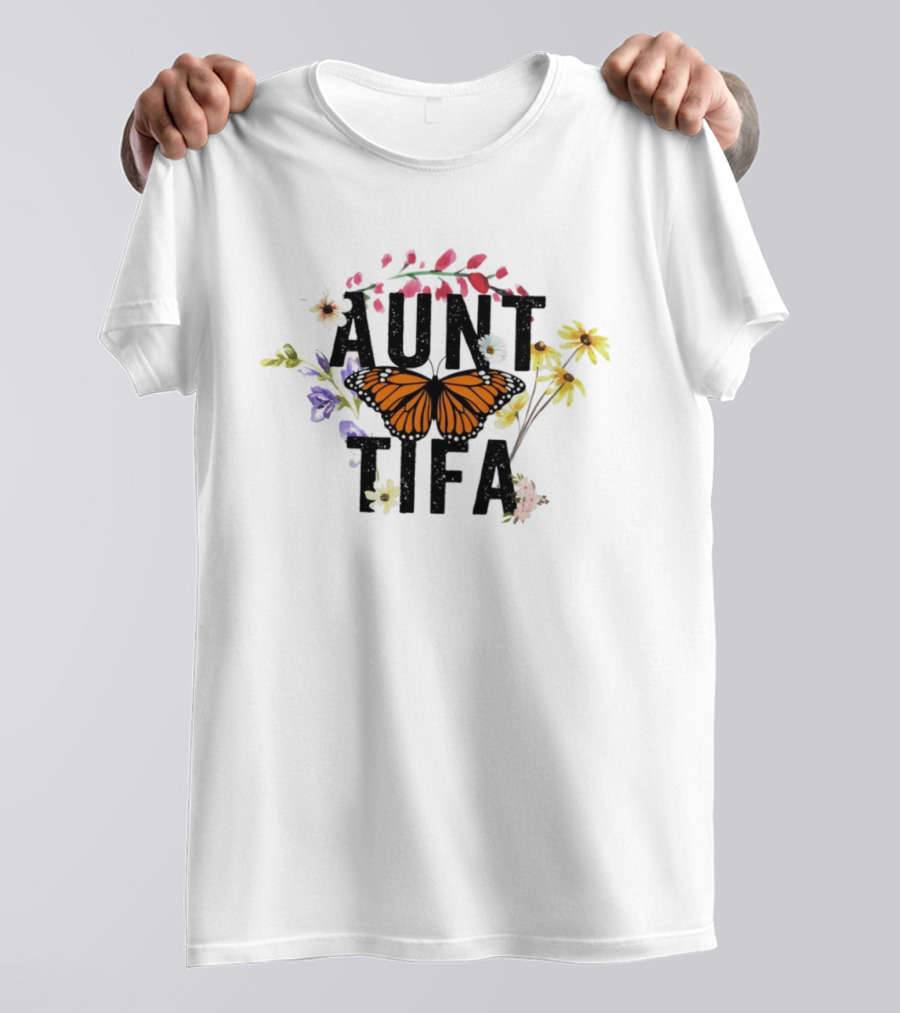 Aunt Tifa Monarch Butterfly Floral Aunties Against Fascists T-Shirt