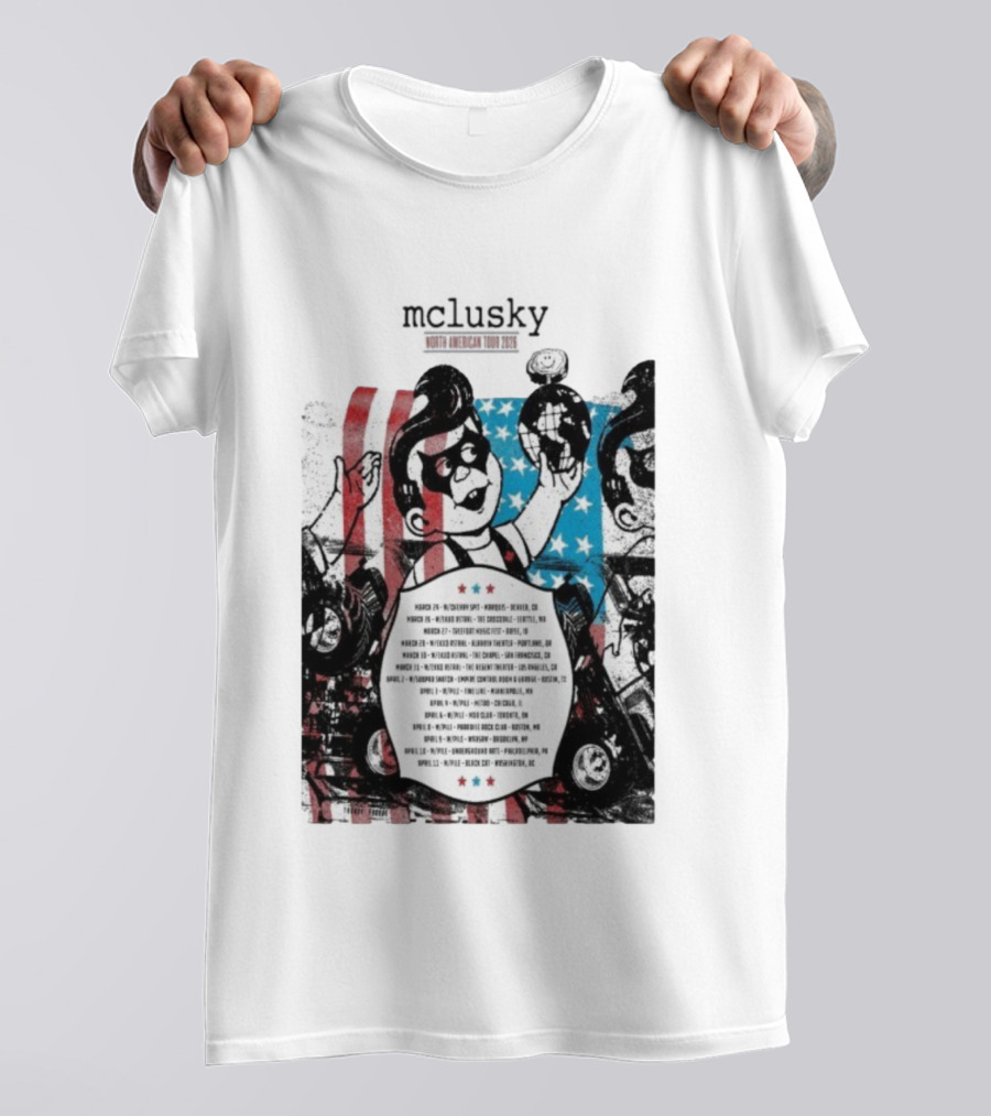 Mclusky North American 2026 Tour Red Blue Stripes March April Dates T-Shirt
