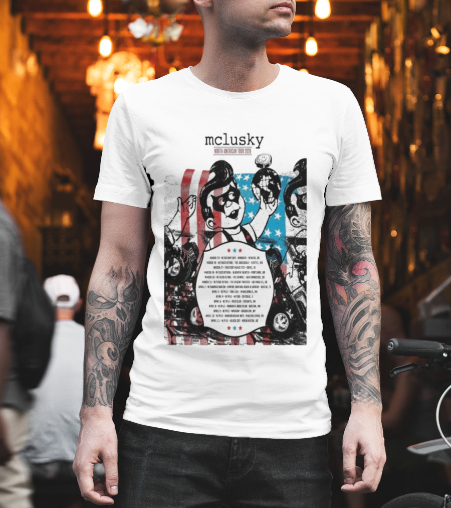 Mclusky North American 2026 Tour Red Blue Stripes March April Dates T-Shirt