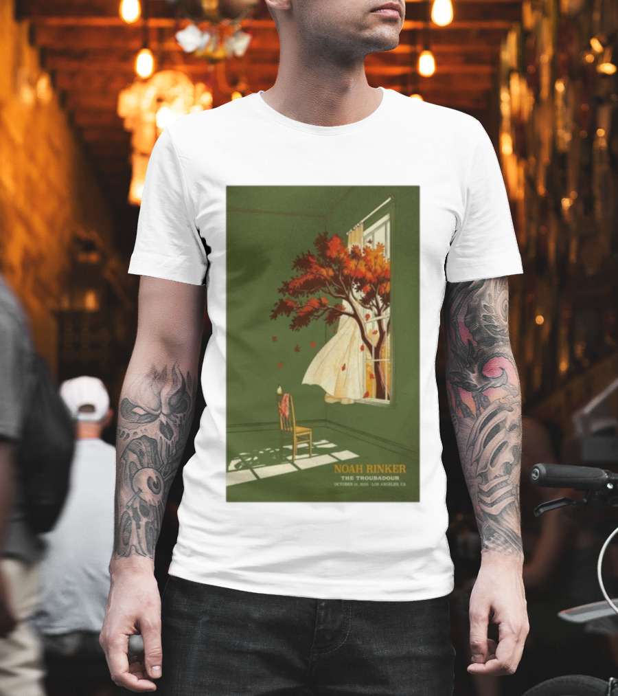 Noah Rinker The Troubadour Los Angeles Oct 21 2025 Autumn Tree Window Scene T-Shirt