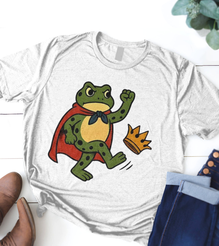 Portland Frog No Kings In America Anti Trump Kicking Crown T-Shirt