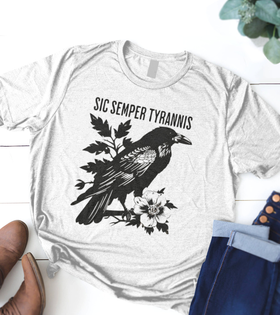 Sic Semper Tyrannis Raven With Leaves Graphic T-Shirt