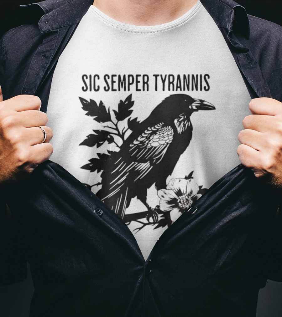 Sic Semper Tyrannis Raven With Leaves Graphic T-Shirt