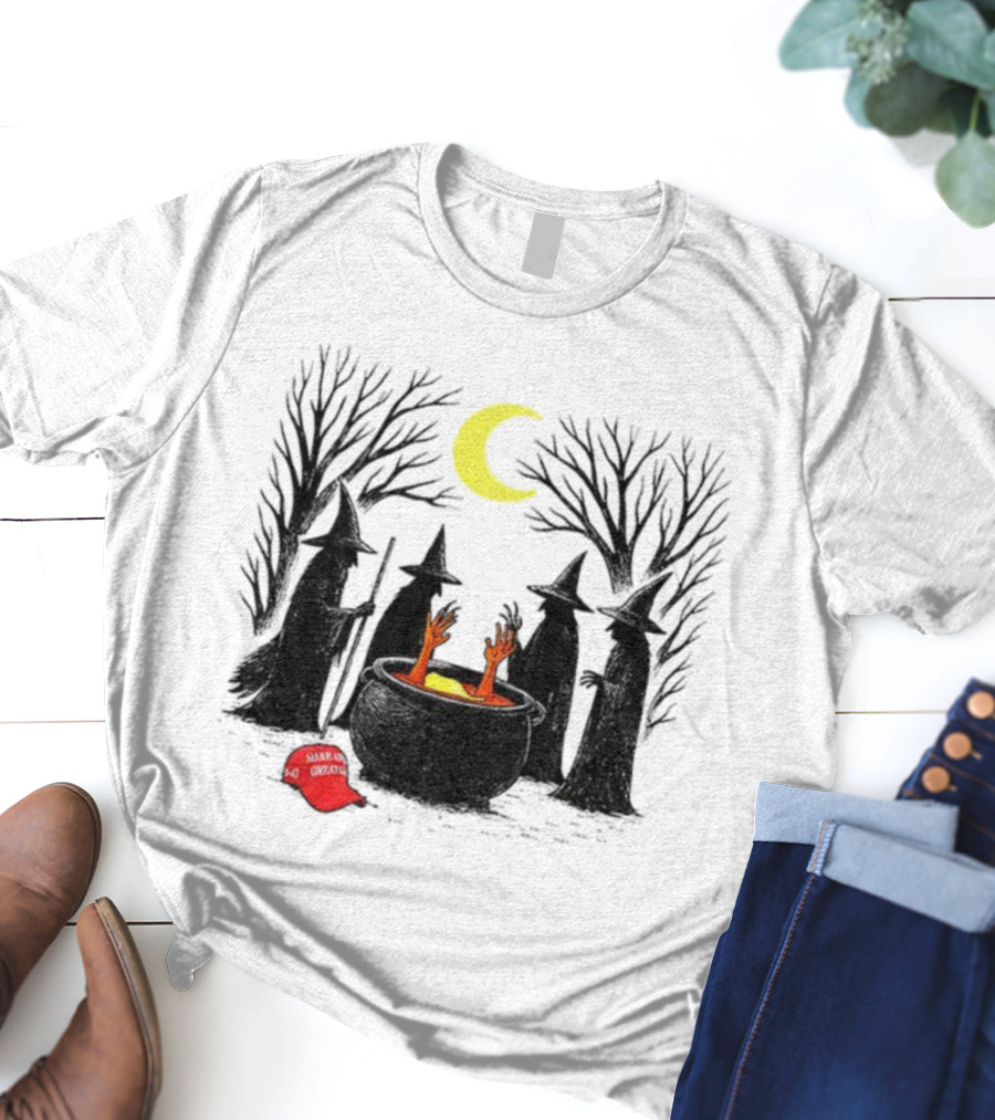 Spooky Witch Halloween Brewing Cauldron Make America Great Again Red Hat T-Shirt