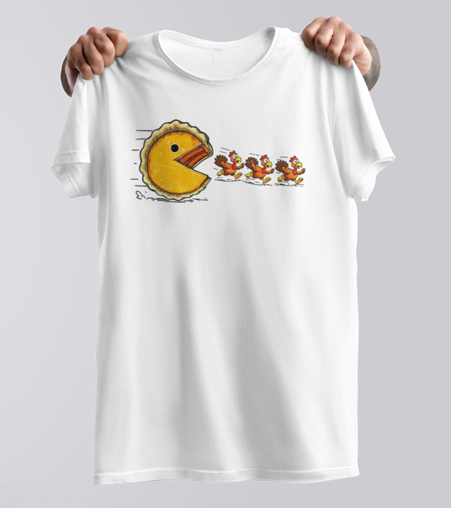 Thanksgiving Turkey Chase With Retro Pumpkin Pie Eating Game Theme T-Shirt