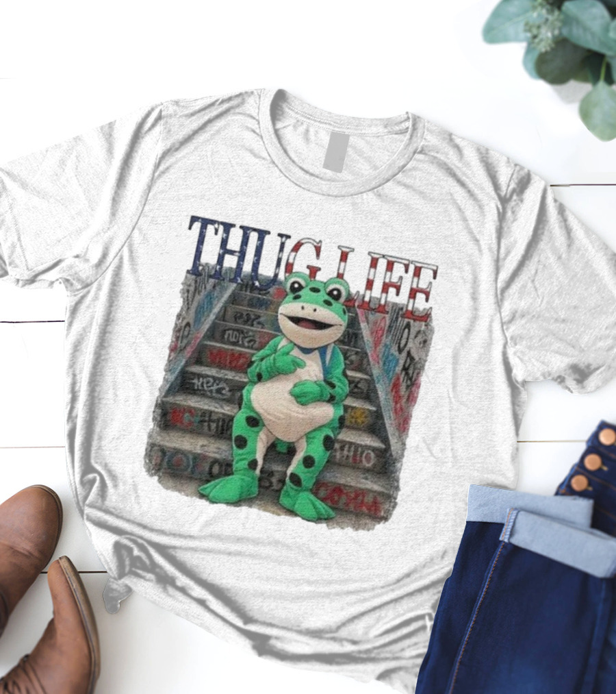 Thug Life Frog Costume Graffiti Stairs Protest Imagery T-Shirt