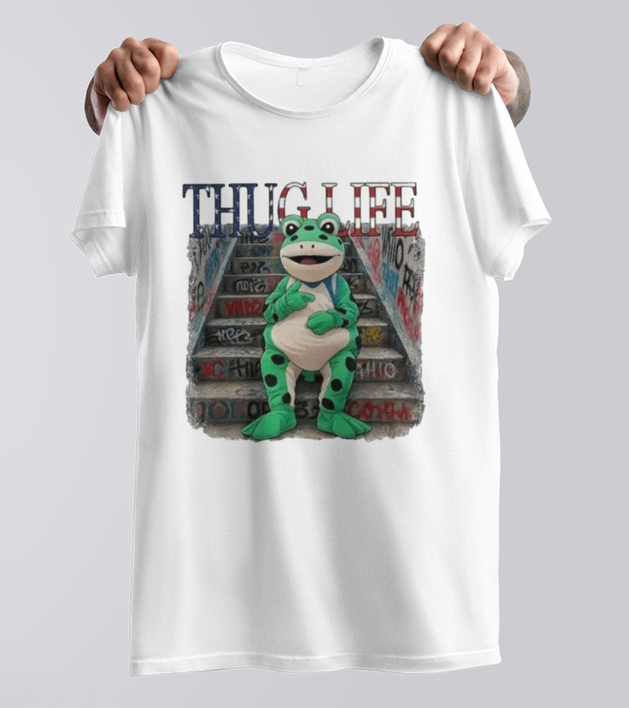 Thug Life Frog Costume Graffiti Stairs Protest Imagery T-Shirt