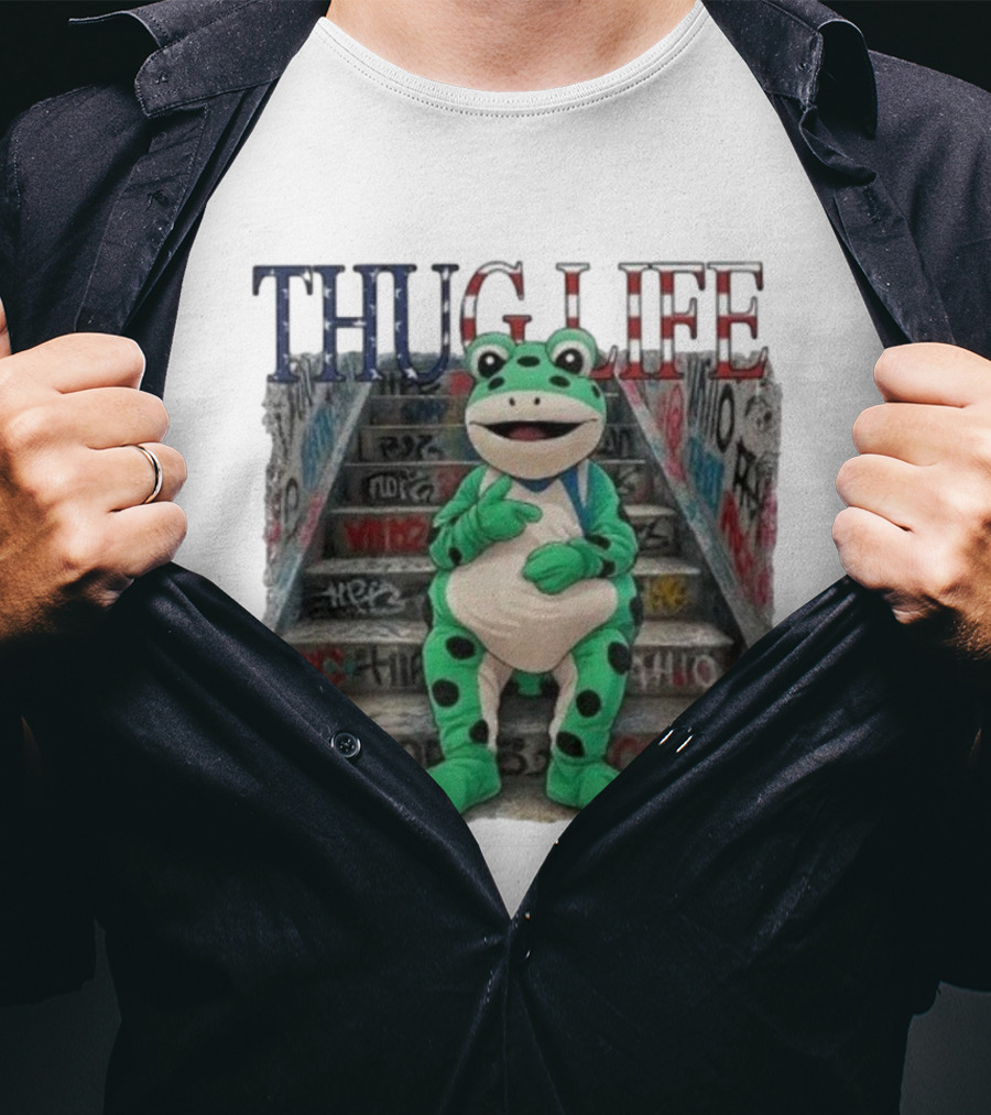 Thug Life Frog Costume Graffiti Stairs Protest Imagery T-Shirt
