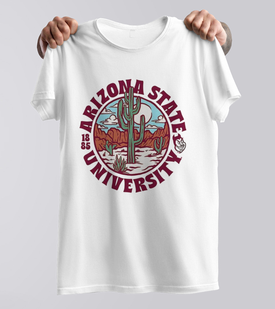 Arizona State University 1885 Desert Cactus Landscape Sun Moon Iconic Symbol T-Shirt
