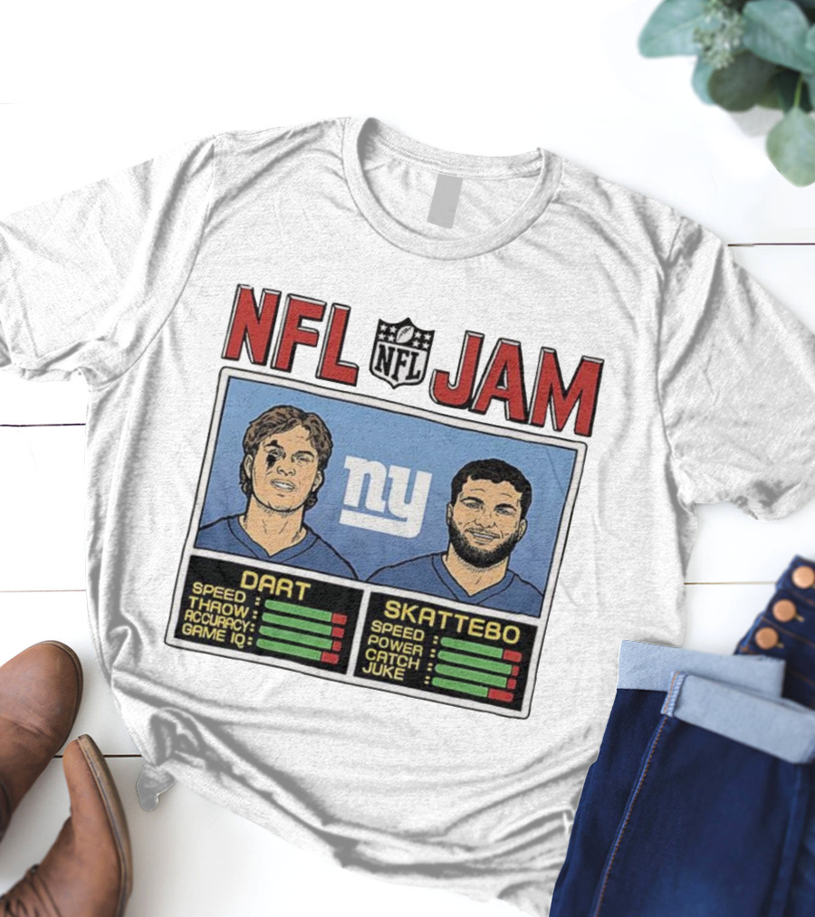 New York Giants NFL Jam Cam Skattebo Jaxson Dart Classic Video Game Theme T-Shirt