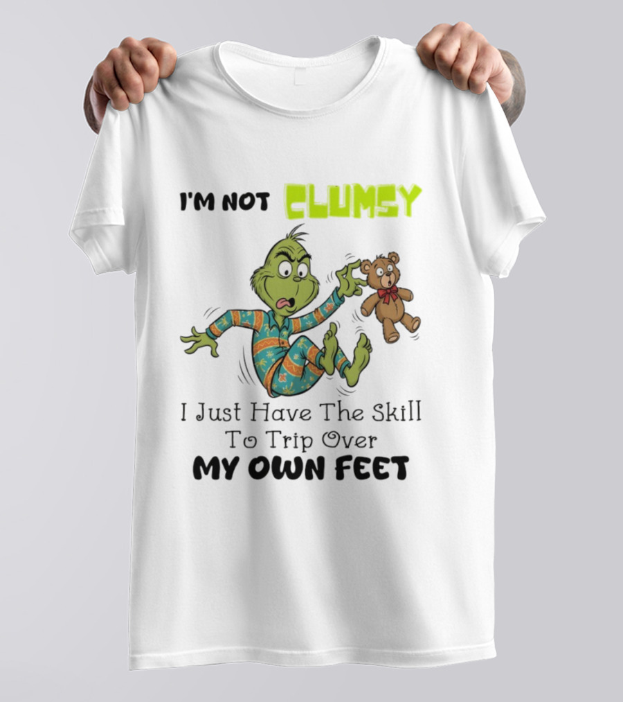 Grinch Clumsy Trip Over My Own Feet Christmas Pajamas Bear T-Shirt
