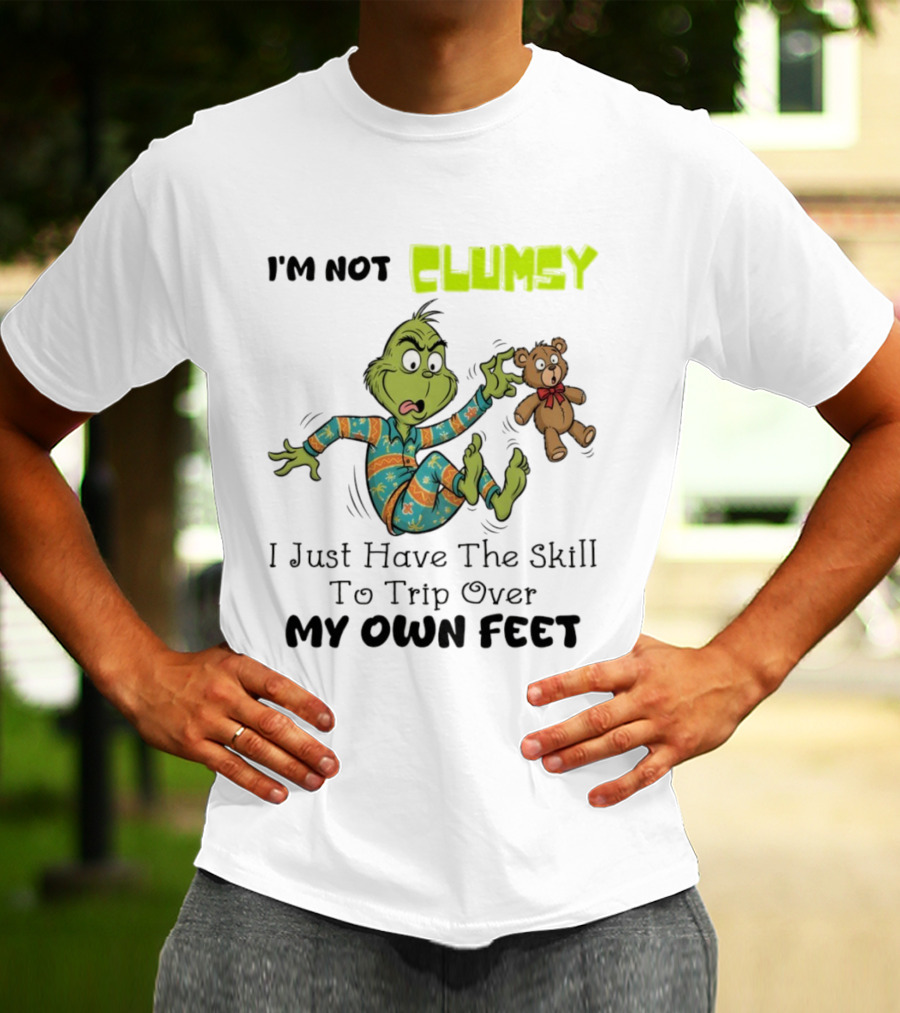 Grinch Clumsy Trip Over My Own Feet Christmas Pajamas Bear T-Shirt