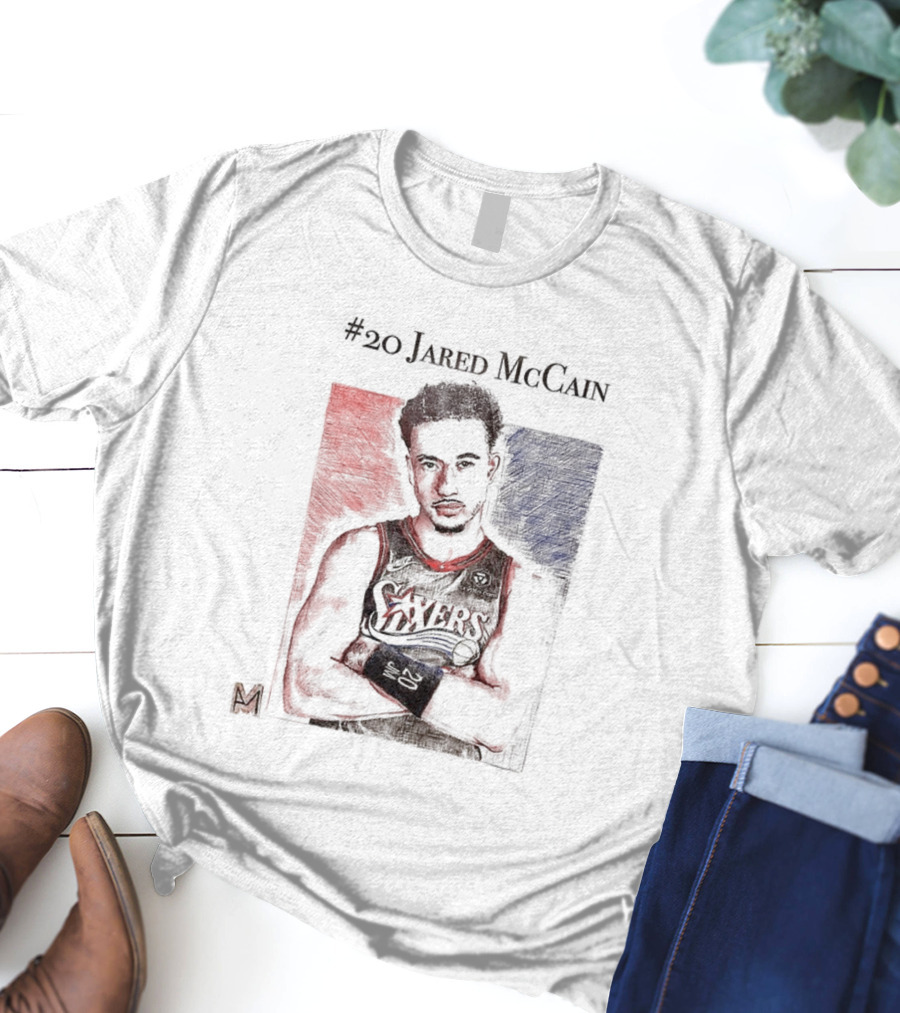Jared McCain #20 Philadelphia 76ers Basketball Sketch T-Shirt